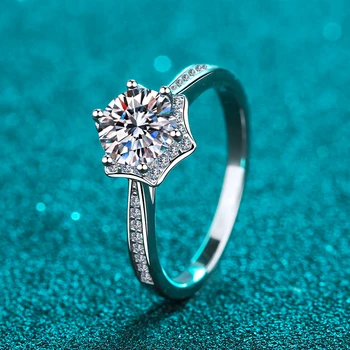 1 karatas Mosanne Akmens vestuvinis Žiedas Moterų 925 sterlingas Sidabro Apvalus Šviesus Lab Diamond Solo, vestuvinis Žiedas Dovana