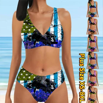 2023 Aukšto Juosmens Bikini Vasaros Moterims Seksualus Bikini maudymosi Kostiumėliai Moterims Nustatyti maudymosi kostiumėlį Dviejų dalių Komplektas maudymosi kostiumėlį Derliaus Spausdinti Maudymosi Kostiumas
