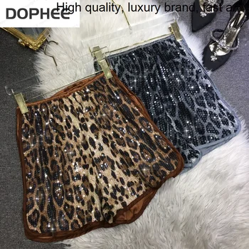 Blizgučiai Blingbling Blizga Leopard Moterų Didelio Dydžio Elastinga Juosmens Šilkiniai Prarasti Pločio Kojų Streetwear Karšto Šortai