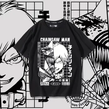 Denji Anime T-shirt Pjūklą Vyras Manga Grafinis Negabaritinių Vyrų Medvilnės trumpomis Rankovėmis Tee Moterims Viršuje Vasaros Streetwear Pora Drabužių