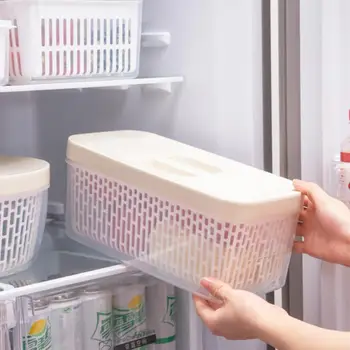 Didelės talpos Virtuvės Šaldytuvas, Saugyklų Dėžės Dvigubo Sluoksnio Nutekėjimo Krepšelį Uždaromos Šviežių Laikyti Lauke Plastikiniai Virtuvės Organizatorius