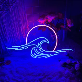 Jūros Bangų LED Neonas Pasirašyti Šviesos Menas Sienos Kabo Kambario Dekoro Saulė Naktį Neoninės Lempos Šalies Vaikų Gimtadienio Dovana Sienų Apdaila