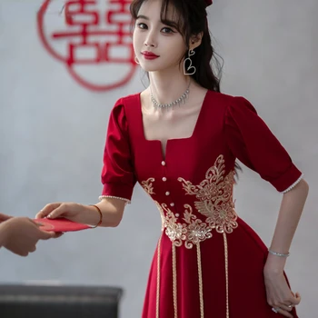 Kinų Stiliaus Lady Nuotaka Vestuvių Vakarą Qipao Suknelė Elegantiškas Retro Rytų Nuotaka Cheongsam Moterų Tradiciniai Taurę Cheongsam