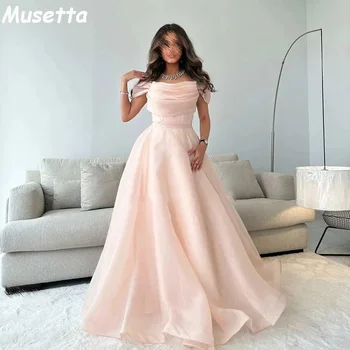 Musetta nuo Peties Rožinės spalvos Organza-line Prom Dresses Gaubtas Kaklo Klostyti arabų Dubajus Ilgai Šokių Grupė Chalatai Chalatas De Soirée