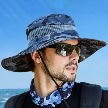 Platus Kraštų Vyrai Moterys UPF 50+ Camo Saulės Skrybėlę Smakro Dirželis Safari Vasaros Boonie Hat Žygiai Žvejybos 2023 Naujas Mados