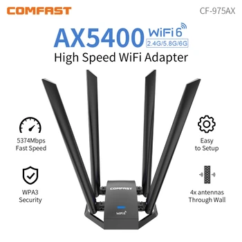 USB Wifi Adapteris AX5400 WiFi6 Belaidžio Tinklo Kortelė 2.4 G&5G&6G 4 Antenos Nemokama Vairuotojo Wi Fi Dongle WPA3 Win10 11 CF-975AX