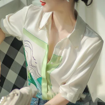 Šilko marškinėliai Moterų dizaino prasme nišą spausdinti vidutinio rankovėmis viršuje Sunkiojo svorio tekstūros imitacija mulberry šilko marškinėliai Vasaros moterų