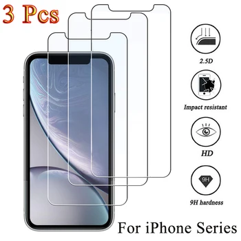 3PCS Stiklo Screen Protector Atveju IPhone 14 12 11 13 Pro Max XS XR X Mini 8 7 6 Plus SE 2020 13Promax 14Plus Telefono Dangtelį