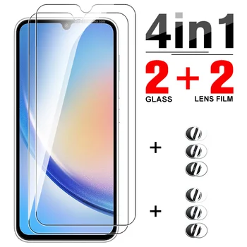4in1 Pilnas draudimas Aišku, Grūdintas Stiklas Samsung Galaxy A34 Ekrano Apsaugų, Samsung A34 34 34A 6.6 colių Kameros Lęšis Filmai