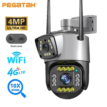 4MP Wifi 4G PTZ Kamera HD Dual Objektyvas 10X Zoom Lauko Apsaugos, IP Kameros AI Aptikti Žmogaus Naktinio Matymo Stebėjimo Kamerų
