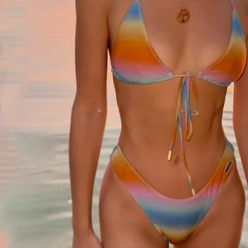 BEACHCICI 2023 Vasaros Naujus moteriškus Spausdinti Kaklaraištis Bikini Komplektas tTube Viršuje Petį, Patogios apatinės Kelnės Sexy Beach Dviejų dalių Bikini