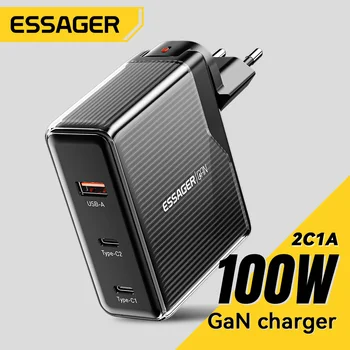 Essager GaN 100w USB Įkroviklis C Tipo Greitai Įkrauti 3 in 1 Greito Įkrovimo Už iPhone14 13 12 