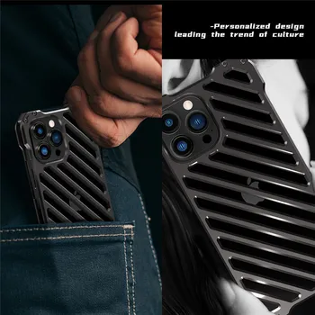 Karšto Tuščiaviduriai Dizaino Aliuminio Lydinio Metalo Case For iPhone 12 13 Pro Max Mini Iš Super atsparus smūgiams Šarvai Raštas Dangtis