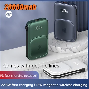 Magnetinio Belaidį Kroviklį Power Bank 20000mAh su Laidu PD 22.5 W spartusis įkrovimas Powerbank iPhone 12 13 14 Pro Xiaomi Poverbank