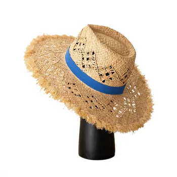 Pavasarį, Vasarą, Naujas Rankų darbo Tuščiaviduriai iš Modelio Austi Plačios kraštų Rafite Žolės Džiazo Skrybėlę Lauko Paplūdimio Turizmo šiaudų skrybėlę nuo Saulės