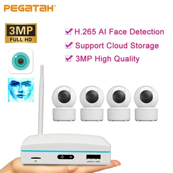 PEGATAH 8CH NVR, VAIZDO Kameros Apsaugos Sistemos Komplektas, Indoor Mini 3MP P2P Wi-fi IP Kamera Nustatyti Belaidžių IP Vaizdo Stebėjimo Sistema