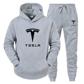 Tesla Vyrų Sportinės Aprangos Kostiumas Hoodies + Kelnės Sporto Drabužių Pavasario Rudens 2023 Naujų Rinkinių Bėgiojimo Kelnės Veikia Vyrų Kostiumai