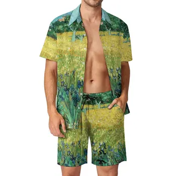 Vincentas Van Gogas Vyrų Rinkiniai Srityje su Vilkdalgis Atsitiktinis Marškinėliai Nustatyti Havajų Paplūdimio Šortai Vasarą Grafinis Kombinezonas Dviejų dalių Drabužiai 3XL