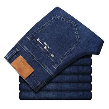 2022 naujas arrivlas rudens-žiemos vyrų atsitiktinis klasikiniai mėlyni džinsai laisvi, tiesūs elastinga vyrų verslo džinsinio audinio kelnės prekės aprengti