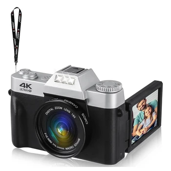 48MP 4K Full HD Skaitmeninė Vaizdo Kamera, Automatinis Fokusavimas Vlogging Fotoaparatas Su 3,0 Colių Ekrano Lankstymo