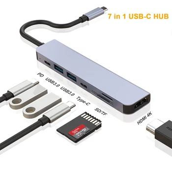 7 in 1 USB C Hub su 4K HDMI suderinamus C Tipo OTG Adapteris 