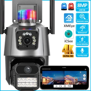 8MP 4K Wifi Kamera, Dual Lens Apsaugos Vandeniui Saugumo stebėjimo kamerų Vaizdo Stebėjimo Kamera Policijos Šviesos, Signalizacija, IP Kameros