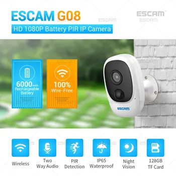 ESCAM G08 1080P HD IP vaizdo Kamera, Lauko, Patalpų Stebėjimo Kamerą PIR Signalizacijos Belaidžio WiFi Kamera, Apsaugos Kamera su Saulės Valdyba