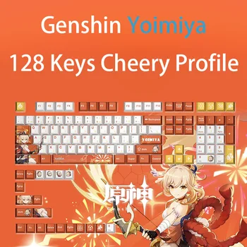 Genshin 128 Klavišus LINKSMAS Profilis Keycap Yoimiya Anime Keycaps Mechaninės Klaviatūros 108/104/980/87/68 PBT Šiluminės Sublimacijos