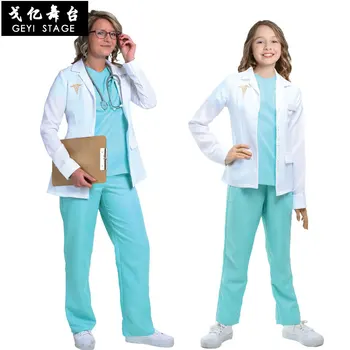 Helovinas Moterų gydytojas festivalio scenoje veiklos kostiumų suaugusiems vaikams žaisti gydytojas, slaugytoja kostiumas tėvų-vaikų kostiumas