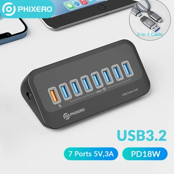 PHIXERO USB Skirstytuvo USB 3.2 Hub 10Gbps C Tipo Adapteris, Multi Prievadai USB 3.0 Docking Station Centru Paviršiaus Macbook Nešiojamas KOMPIUTERIS Hub