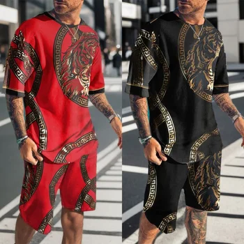 Vyrų Rinkiniai Vasaros trumpomis Rankovėmis T-Shirt Kostiumas 2 Gabalas Streetwear Prabangos Prekės ženklo 3D Spausdinimo Sporto Paplūdimio Šortai Tracksuit Vyrų Drabužiai.