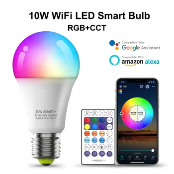 Šviesus 2.4 G WiFi, Bluetooth, Nuotolinio valdymo Smart Lemputė Šviesos su 4 RGB Spalvinga Pritemdomi Lempa, Laikmatis, Funkcija, Suderinama su